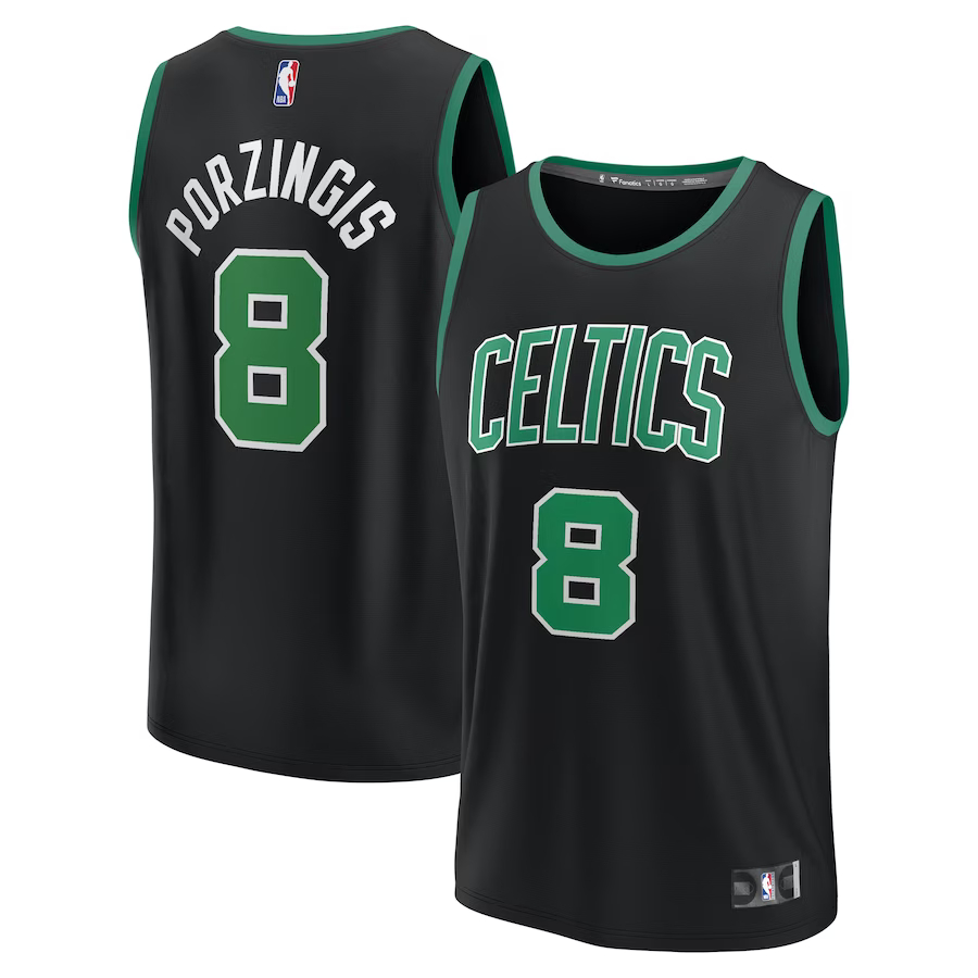 Men's Boston Celtics Kristaps Porzingis #8 Statement Editon 2023-2024 Black Swingman Jersey 2401SGKE